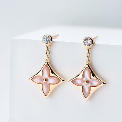 ¡®Moco¡¯DOUBLE STAR PINK GOLD MOP DROP EARRINGS