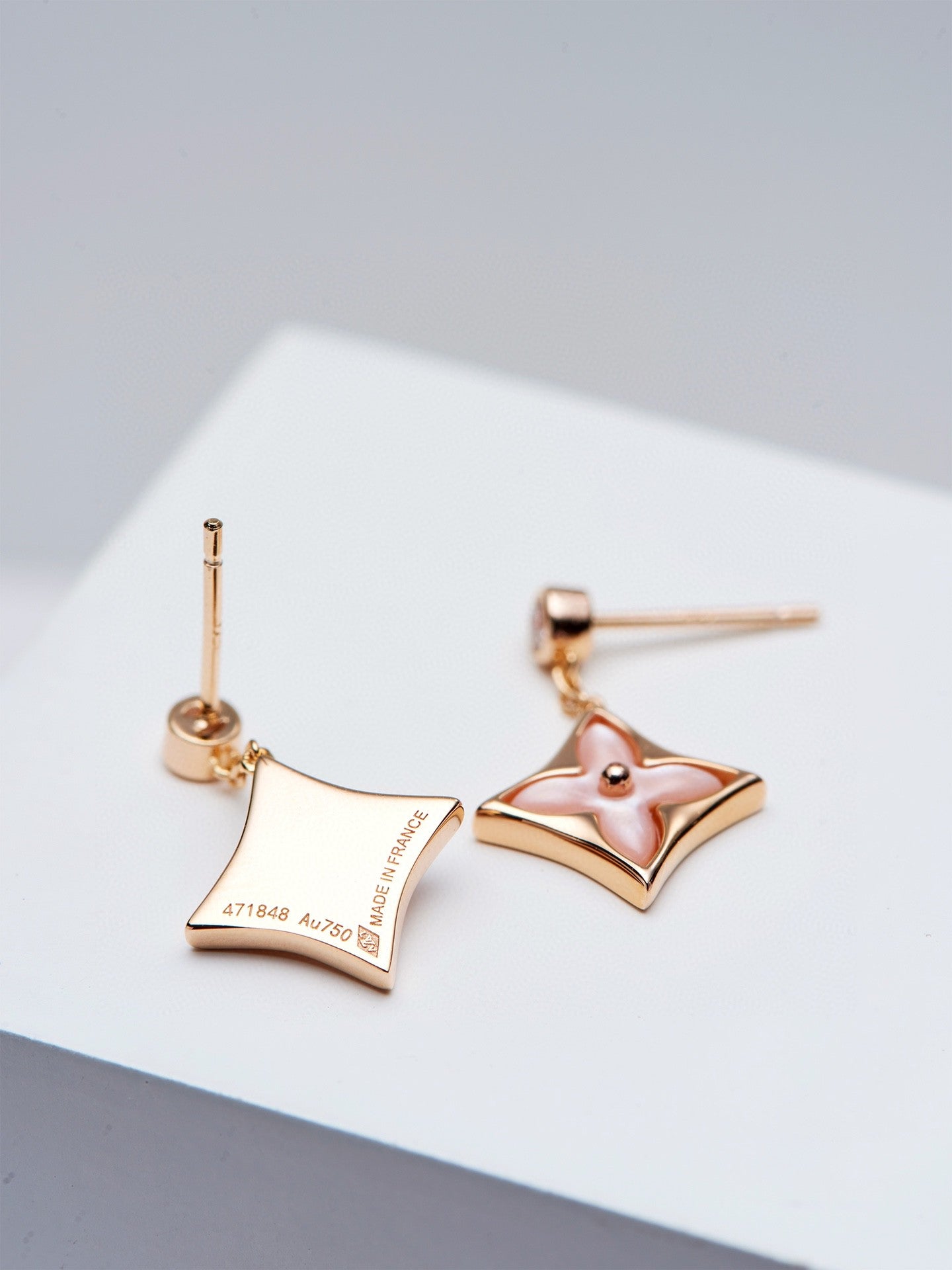 ¡®Moco¡¯DOUBLE STAR PINK GOLD MOP DROP EARRINGS