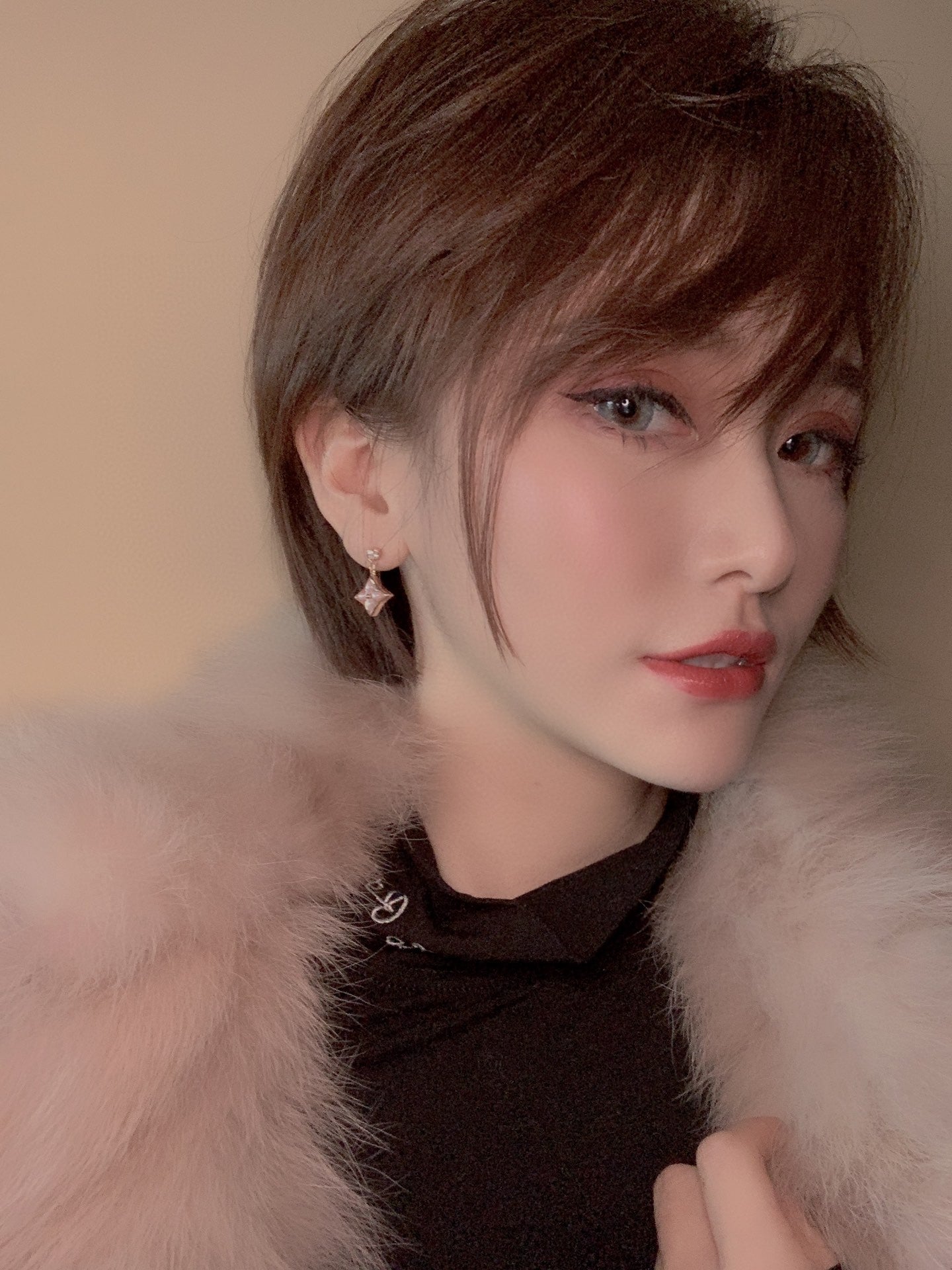¡®Moco¡¯DOUBLE STAR PINK GOLD MOP DROP EARRINGS
