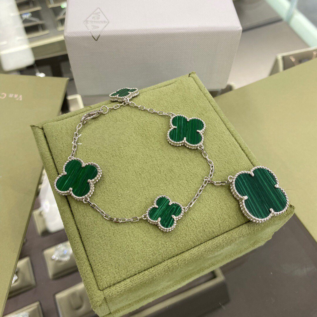 ¡®Moco¡¯CLOVER 5 MOTIFS SIVLER MALACHITE BRACELET