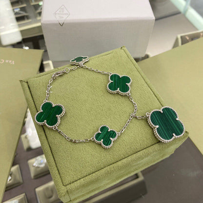 ¡®Moco¡¯CLOVER 5 MOTIFS SIVLER MALACHITE BRACELET
