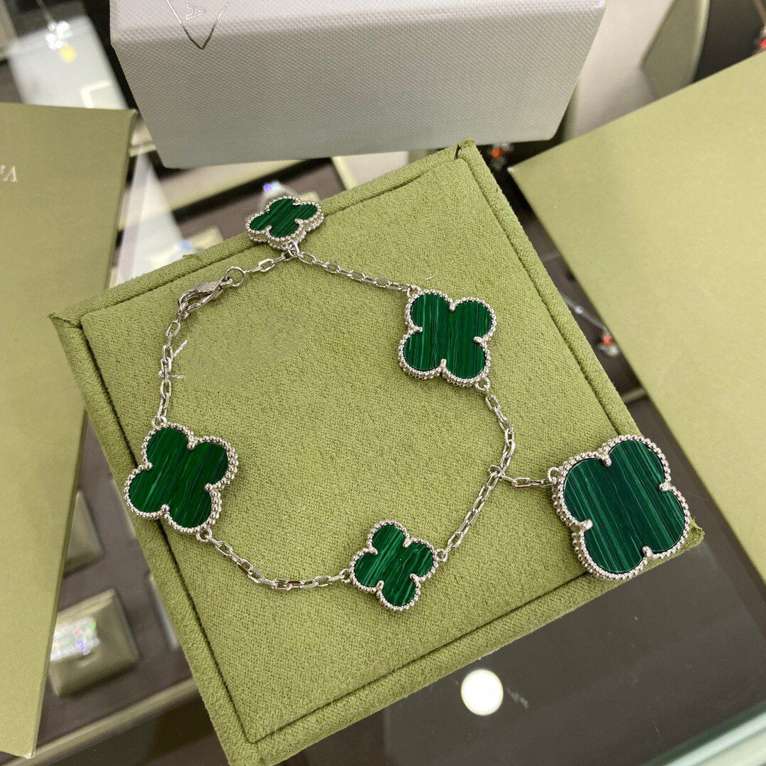 ¡®Moco¡¯CLOVER 5 MOTIFS SIVLER MALACHITE BRACELET