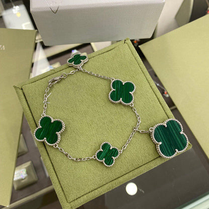 ¡®Moco¡¯CLOVER 5 MOTIFS SIVLER MALACHITE BRACELET