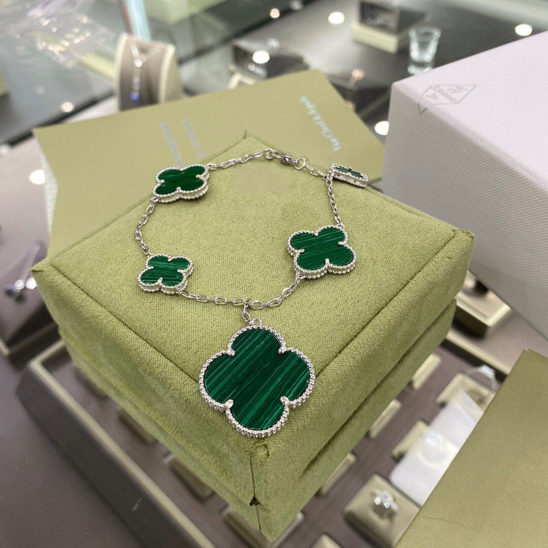 ¡®Moco¡¯CLOVER 5 MOTIFS SIVLER MALACHITE BRACELET