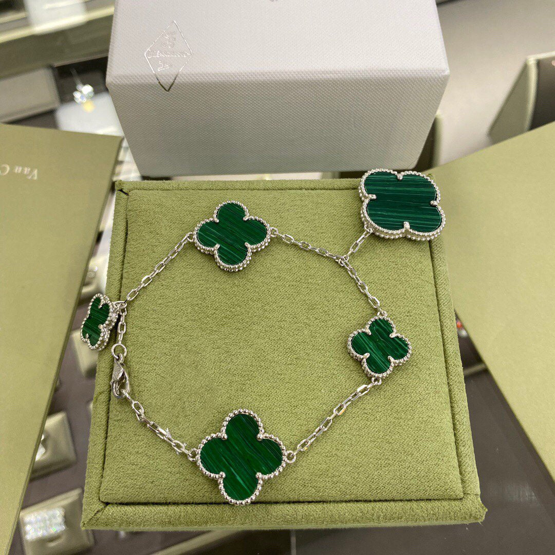¡®Moco¡¯CLOVER 5 MOTIFS SIVLER MALACHITE BRACELET