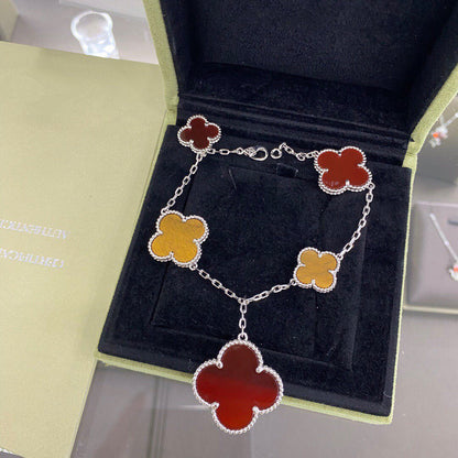 ¡®Moco¡¯CLOVER 5 MOTIFS SIVLER CARNELIAN TIGER EYE BRACELET