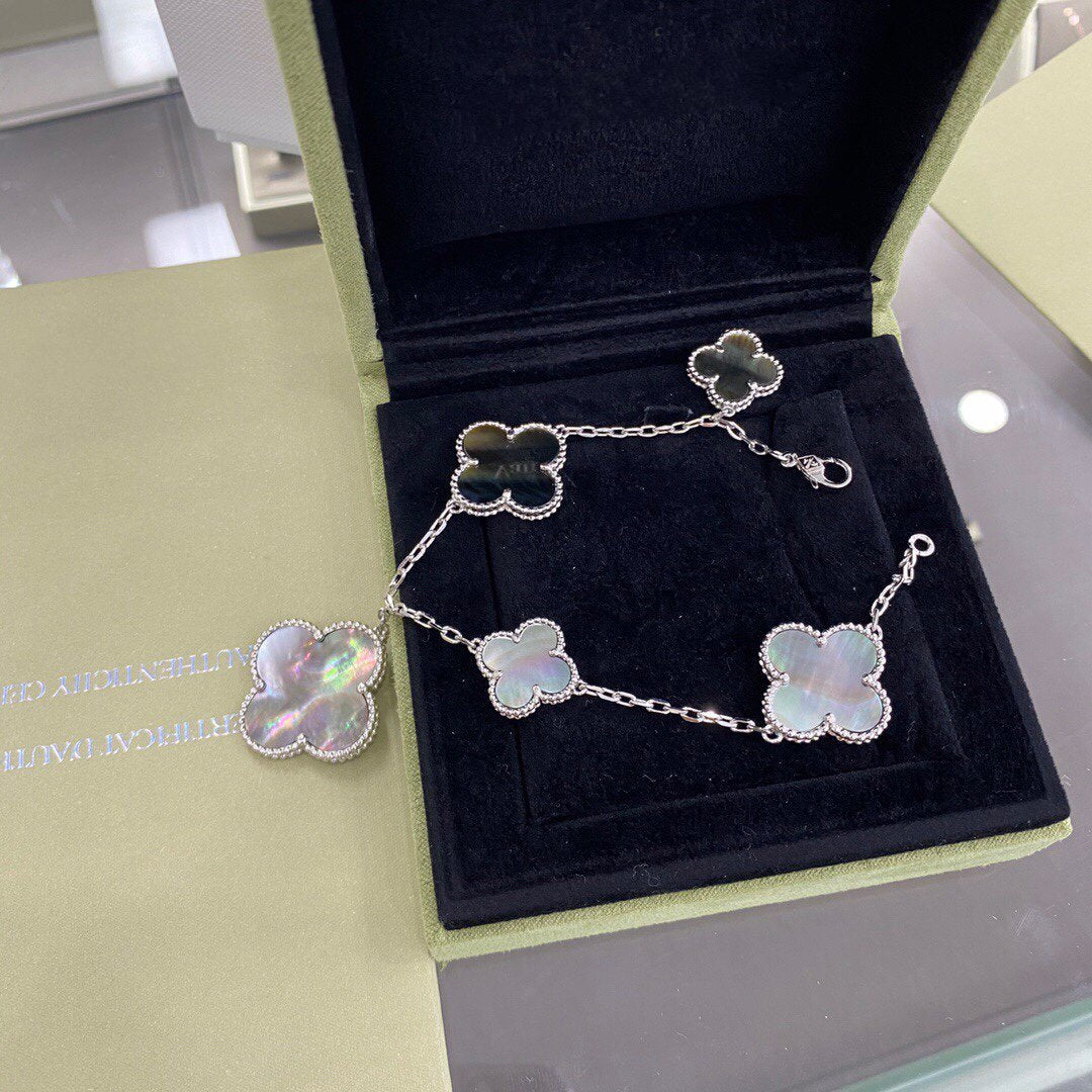 ¡®Moco¡¯CLOVER 5 MOTIFS SIVLER DARK MOP BRACELET