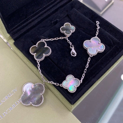 ¡®Moco¡¯CLOVER 5 MOTIFS SIVLER DARK MOP BRACELET