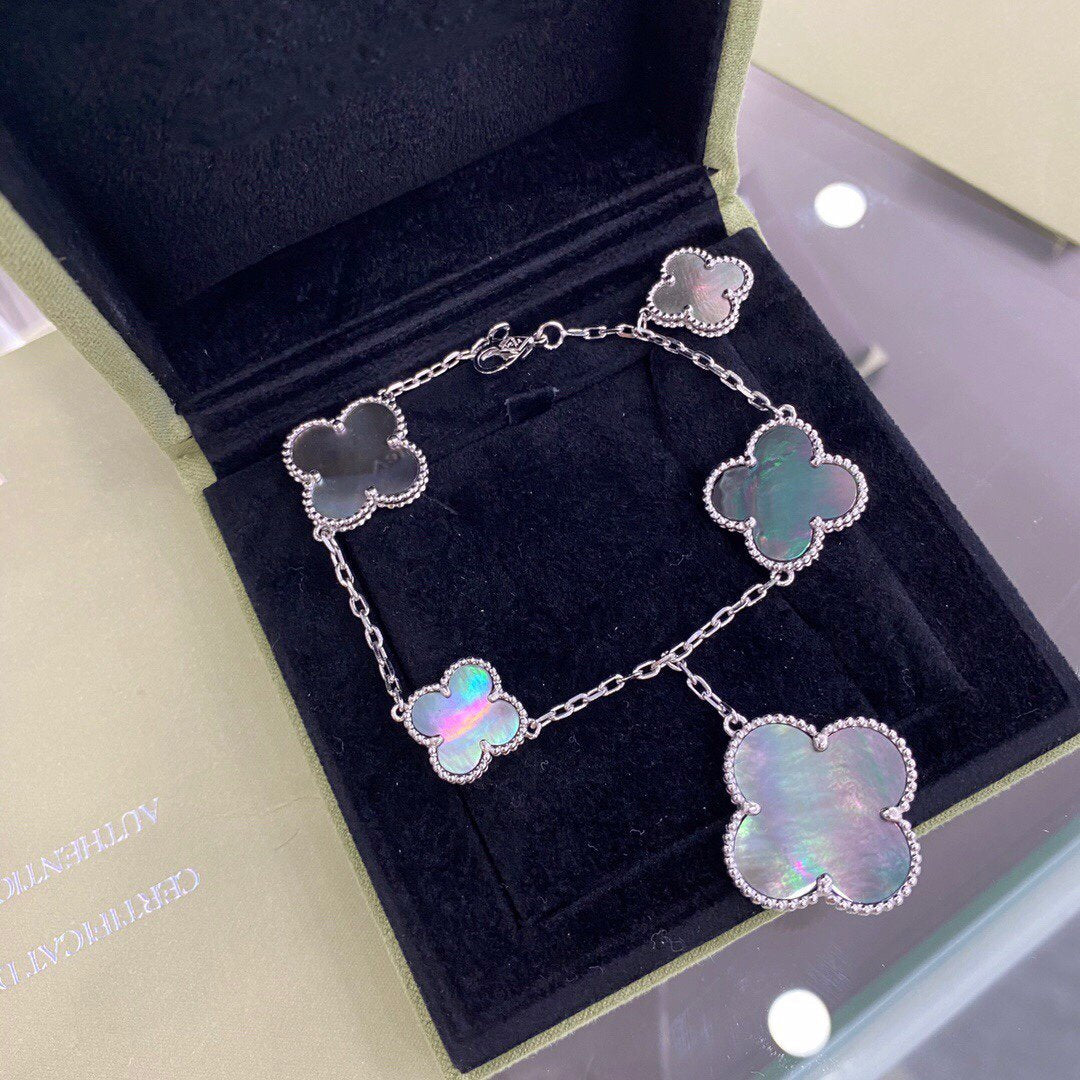 ¡®Moco¡¯CLOVER 5 MOTIFS SIVLER DARK MOP BRACELET