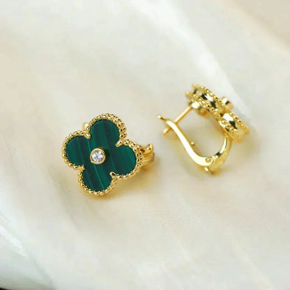 ¡®Moco¡¯CLOVER MEDIUM 1 MOTIFS MALACHITE DIAMOND EARRINGS