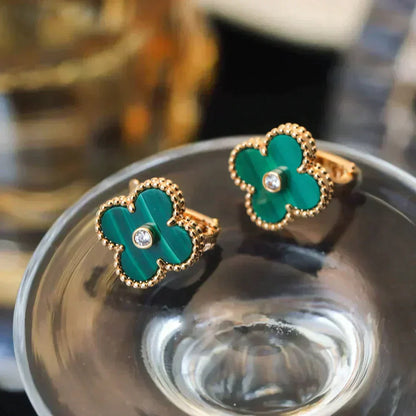 ¡®Moco¡¯CLOVER MEDIUM 1 MOTIFS MALACHITE DIAMOND EARRINGS