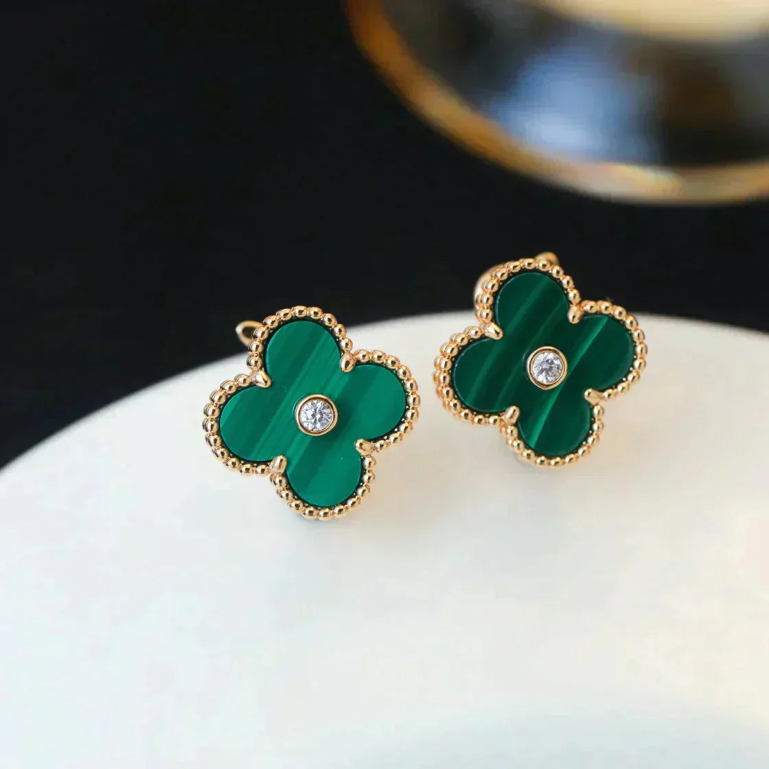 ¡®Moco¡¯CLOVER MEDIUM 1 MOTIFS MALACHITE DIAMOND EARRINGS