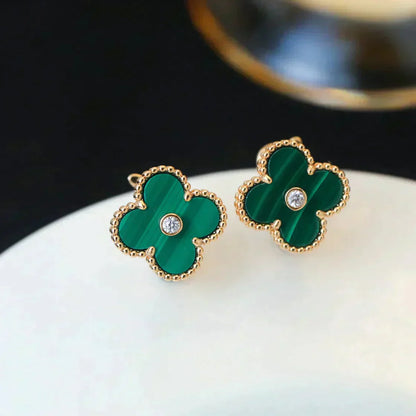 ¡®Moco¡¯CLOVER MEDIUM 1 MOTIFS MALACHITE DIAMOND EARRINGS
