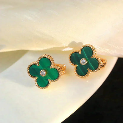 ¡®Moco¡¯CLOVER MEDIUM 1 MOTIFS MALACHITE DIAMOND EARRINGS
