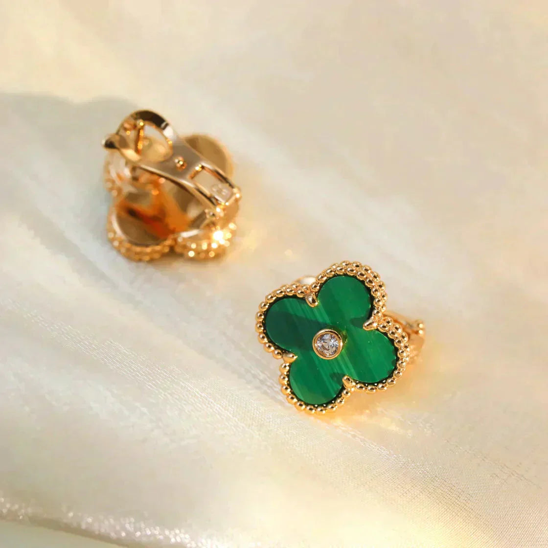 ¡®Moco¡¯CLOVER MEDIUM 1 MOTIFS MALACHITE DIAMOND EARRINGS