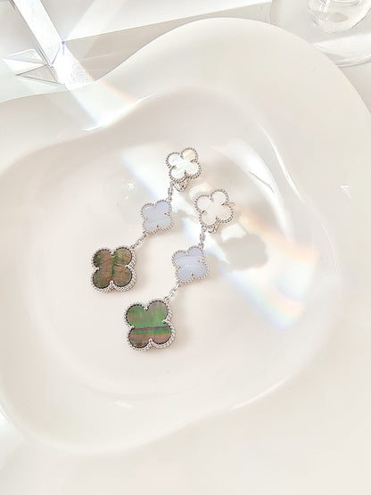 ¡®Moco¡¯CLOVER 3 MOTIFS CHALCEDONY DARK MOP SILVER EARRINGS