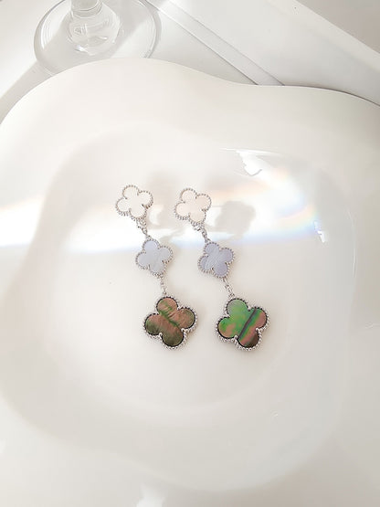 ¡®Moco¡¯CLOVER 3 MOTIFS CHALCEDONY DARK MOP SILVER EARRINGS