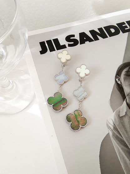 ¡®Moco¡¯CLOVER 3 MOTIFS CHALCEDONY DARK MOP SILVER EARRINGS