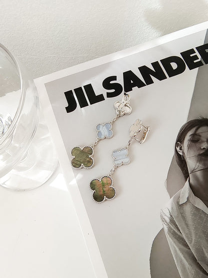 ¡®Moco¡¯CLOVER 3 MOTIFS CHALCEDONY DARK MOP SILVER EARRINGS