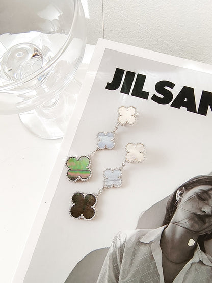 ¡®Moco¡¯CLOVER 3 MOTIFS CHALCEDONY DARK MOP SILVER EARRINGS