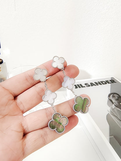 ¡®Moco¡¯CLOVER 3 MOTIFS CHALCEDONY DARK MOP SILVER EARRINGS