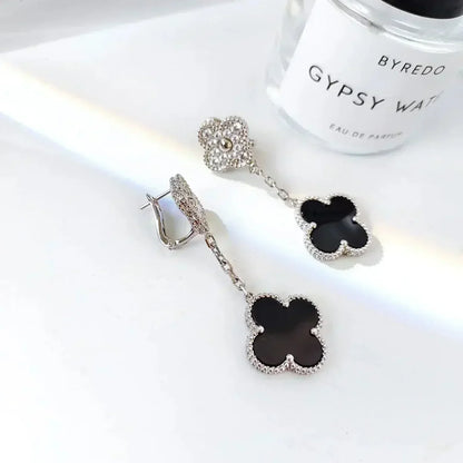 ¡®Moco¡¯CLOVER 2 MOTIFS  DIAMOND ONYX EARRINGS SILVER