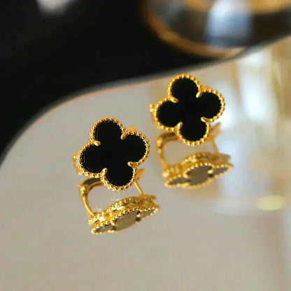 ¡®Moco¡¯CLOVER MEDIUM 1 MOTIFS  ONYX STUD EARRINGS