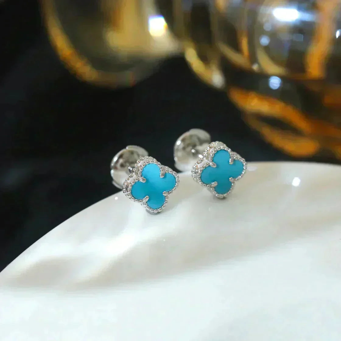 ¡®Moco¡¯CLOVER MINI 9.5MM ONYX STUD EARRINGS SILVER