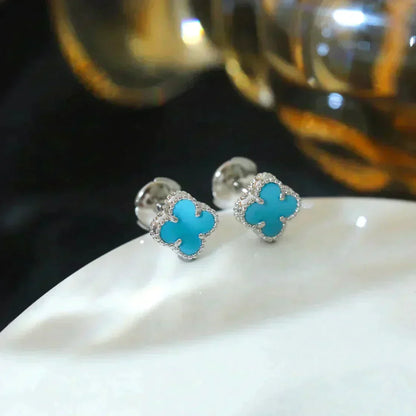 ¡®Moco¡¯CLOVER MINI 9.5MM ONYX STUD EARRINGS SILVER