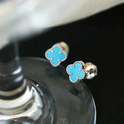 ¡®Moco¡¯CLOVER MINI 9.5MM ONYX STUD EARRINGS SILVER