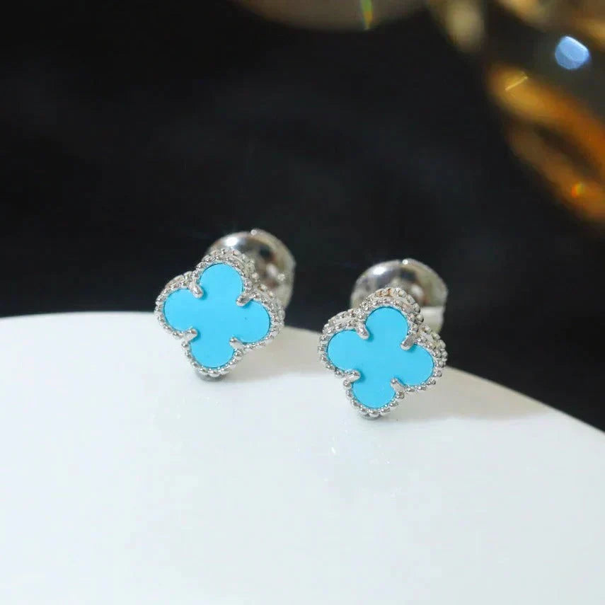 ¡®Moco¡¯CLOVER MINI 9.5MM ONYX STUD EARRINGS SILVER