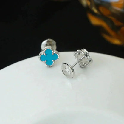¡®Moco¡¯CLOVER MINI 9.5MM ONYX STUD EARRINGS SILVER