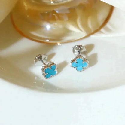 ¡®Moco¡¯CLOVER MINI 9.5MM ONYX STUD EARRINGS SILVER