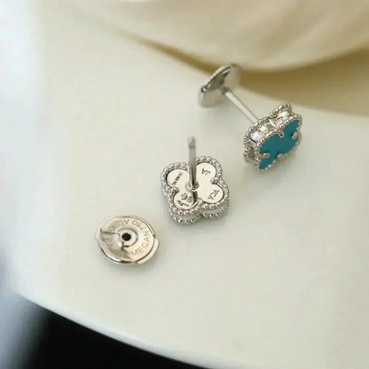 ¡®Moco¡¯CLOVER MINI 9.5MM ONYX STUD EARRINGS SILVER