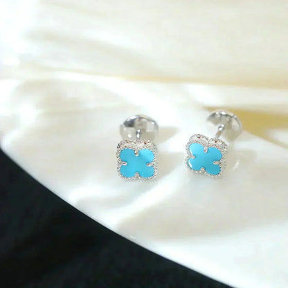 ¡®Moco¡¯CLOVER MINI 9.5MM ONYX STUD EARRINGS SILVER