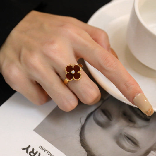 ¡®Moco¡¯CLOVER CARNELIAN RING ROSE GOLD DIAMOND
