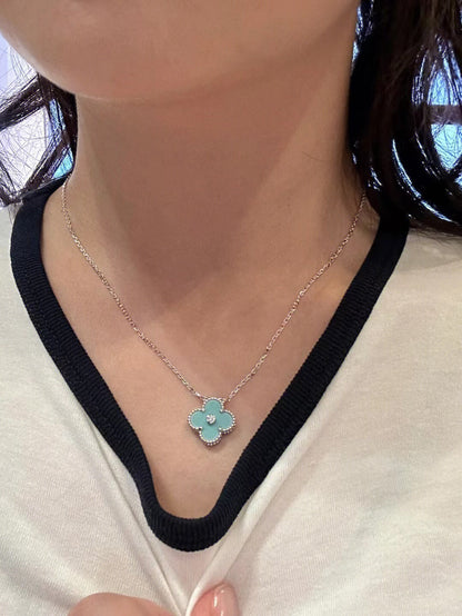 ¡®Moco¡¯CLOVER 1 DIAMOND LIGHT BLUE SILVER NECKLACE