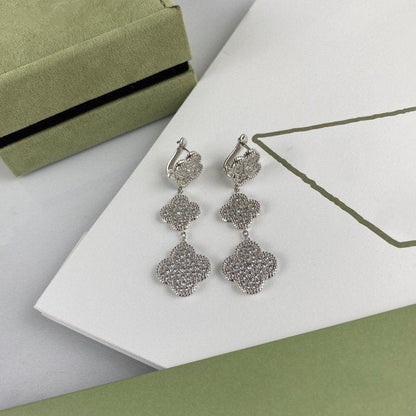 ¡®Moco¡¯CLOVER 3 MOTIF DIAMOND SILVER DROP EARRINGS