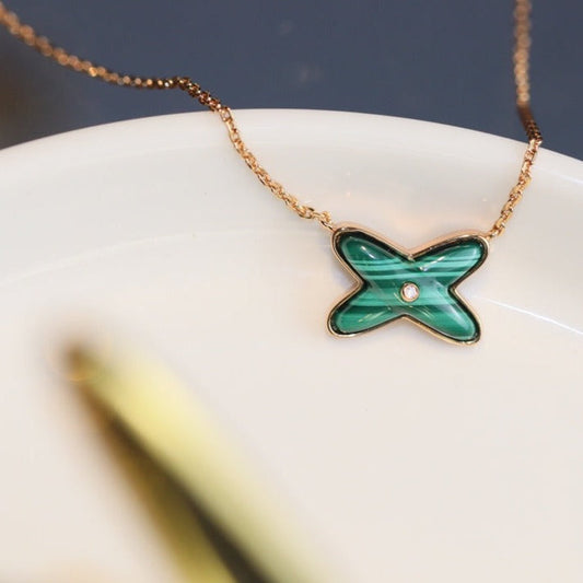 ¡®Moco¡¯JEUX MALACHITE 1 DIAMOND PINK GOLD NECKLACE