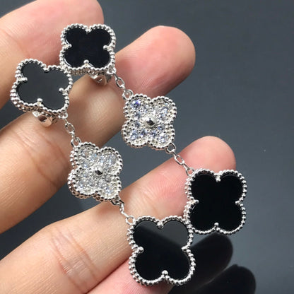 ¡®Moco¡¯CLOVER 3 MOTIF DIAMOND ONYX SILVER EARRINGS