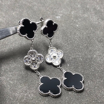 ¡®Moco¡¯CLOVER 3 MOTIF DIAMOND ONYX SILVER EARRINGS