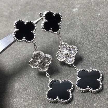 ¡®Moco¡¯CLOVER 3 MOTIF DIAMOND ONYX SILVER EARRINGS