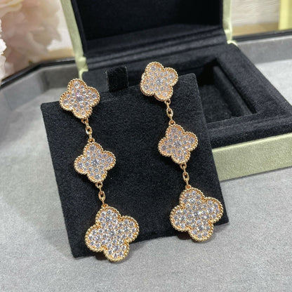 ¡®Moco¡¯CLOVER 3 MOTIFS DIAMOND PAVED ROSE GOLD EARRINGS