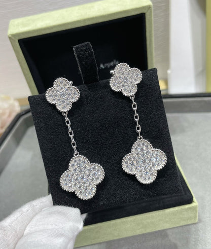 ¡®Moco¡¯CLOVER 2 MOTIFS DIAMOND PAVED SILVER EARRINGS