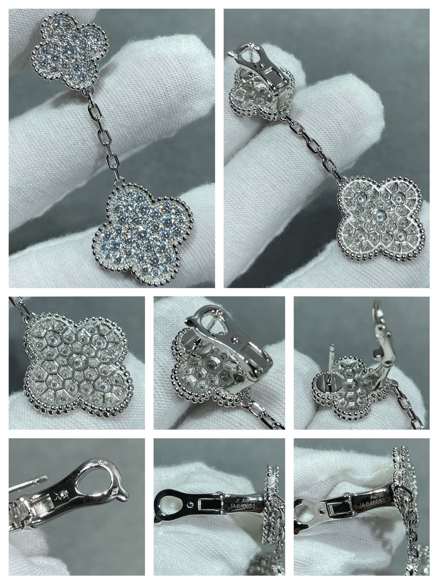 ¡®Moco¡¯CLOVER 2 MOTIFS DIAMOND PAVED SILVER EARRINGS