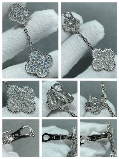 ¡®Moco¡¯CLOVER 2 MOTIFS DIAMOND PAVED SILVER EARRINGS