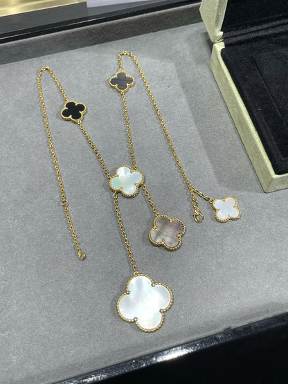 ¡®Moco¡¯CLOVER 6 MOTIF MOP ONYX GOLD NECKLACE