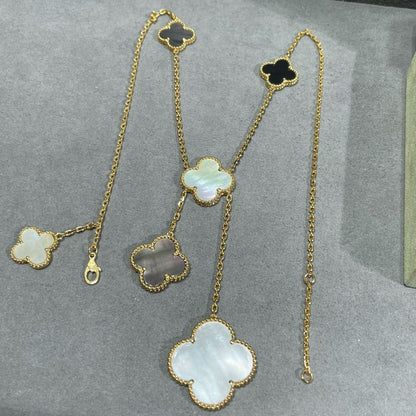 ¡®Moco¡¯CLOVER 6 MOTIF MOP ONYX GOLD NECKLACE