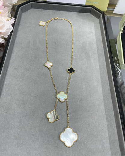 ¡®Moco¡¯CLOVER 6 MOTIF MOP ONYX GOLD NECKLACE