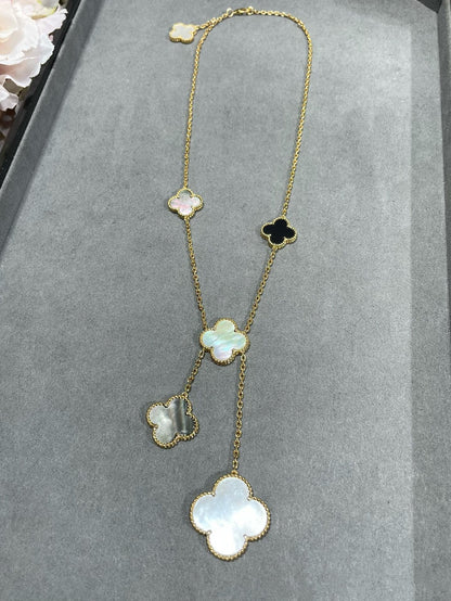 ¡®Moco¡¯CLOVER 6 MOTIF MOP ONYX GOLD NECKLACE